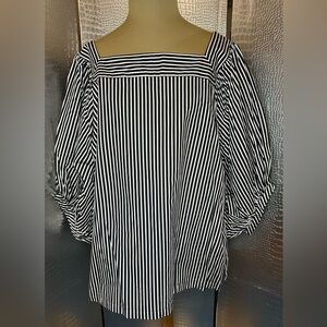 LOFT Monochrome Black and White Vertical Striped Top